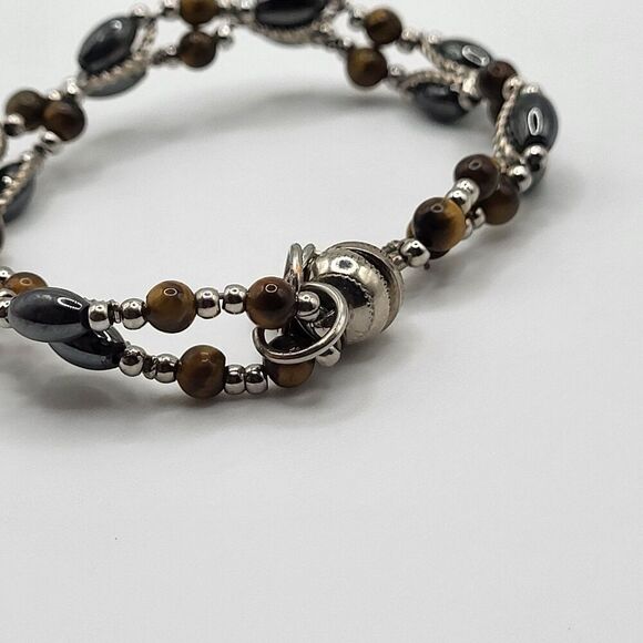 Artisan Hematite Sterling Silver Tiger's Eye Twisted Bracelet 7in - Picture 4 of 4
